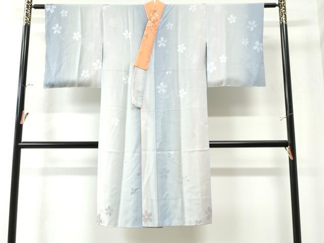 平和屋着物●長襦袢 袷 作家物 舞桜地紋 暈し染め 半衿刺繍 正絹 逸品 未使用 CAAU3167yc
