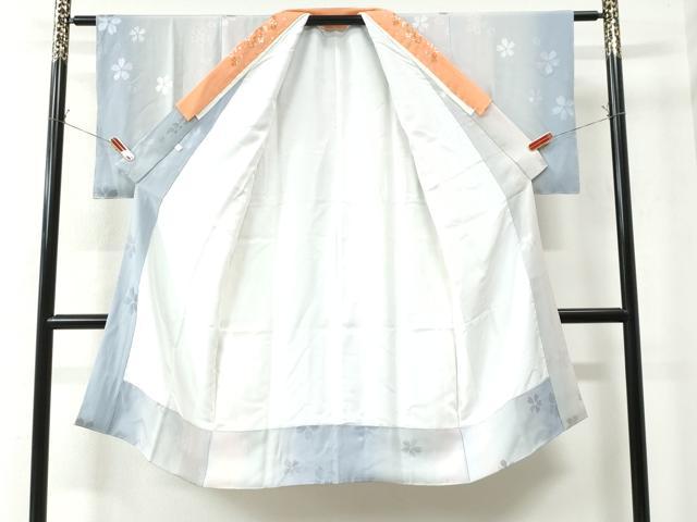 平和屋着物●長襦袢 袷 作家物 舞桜地紋 暈し染め 半衿刺繍 正絹 逸品 未使用 CAAU3167yc