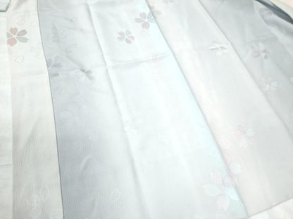 平和屋着物●長襦袢 袷 作家物 舞桜地紋 暈し染め 半衿刺繍 正絹 逸品 未使用 CAAU3167yc
