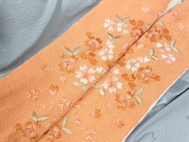 平和屋着物●長襦袢 袷 作家物 舞桜地紋 暈し染め 半衿刺繍 正絹 逸品 未使用 CAAU3167yc