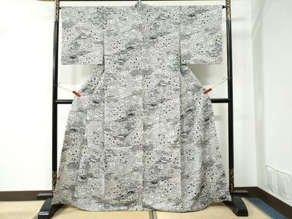 平和屋着物●上質な小紋 型染め 浜松風景草花文 正絹 逸品 CAAU3176yc