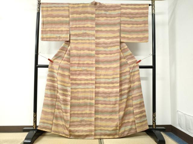平和屋着物●江戸小紋 よろけ縞 正絹 逸品 CAAU3177yc