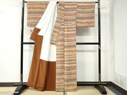 平和屋着物●江戸小紋 よろけ縞 正絹 逸品 CAAU3177yc