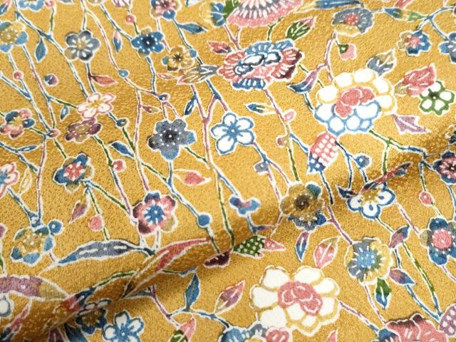 平和屋着物●琉球紅型　小紋　流水扇面草花文　反端付き　正絹　逸品　未使用　CAAU3181yc