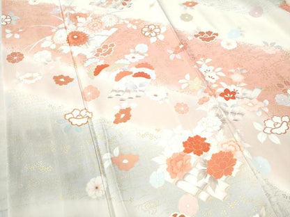 平和屋着物●訪問着 刺繍 花筏文 暈し染め 金彩 正絹 逸品 CAAU3182yc
