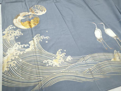 平和屋着物●豪華色留袖　駒刺繍　立波文　鶴　蓑亀　金銀彩　正絹　逸品　CAAU3188yc