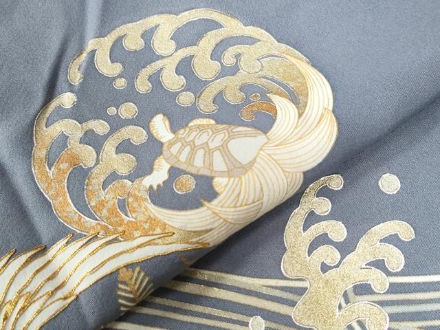 平和屋着物●豪華色留袖　駒刺繍　立波文　鶴　蓑亀　金銀彩　正絹　逸品　CAAU3188yc