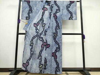 平和屋着物∴夏物 浴衣 有松鳴海絞り 蔦の葉文 綿 逸品 CAAU3453ng