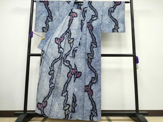 平和屋着物∴夏物 浴衣 有松鳴海絞り 蔦の葉文 綿 逸品 CAAU3453ng
