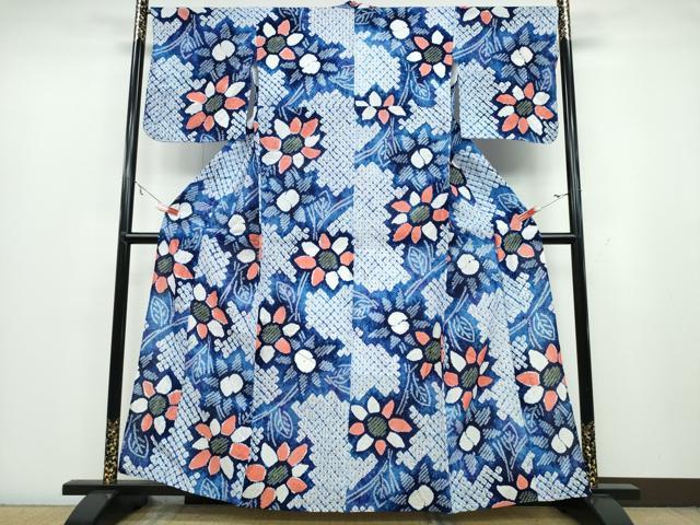 平和屋着物∴夏物　浴衣　有松鳴海絞り　枝花文　綿　逸品　CAAU3515ng