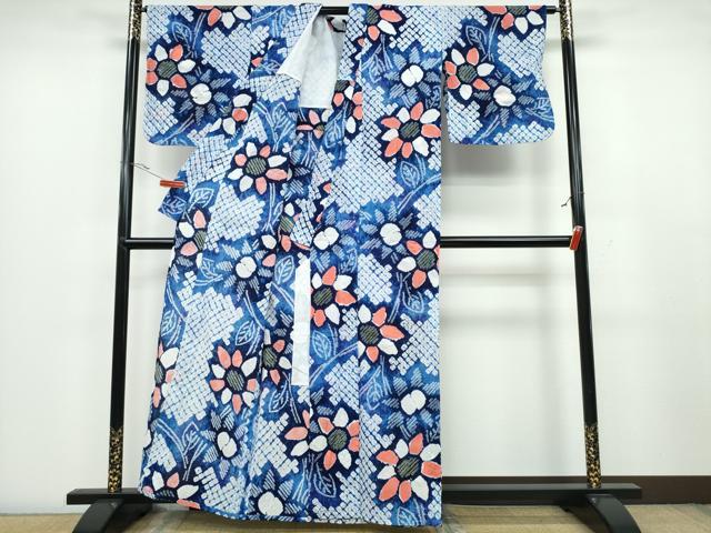 平和屋着物∴夏物　浴衣　有松鳴海絞り　枝花文　綿　逸品　CAAU3515ng