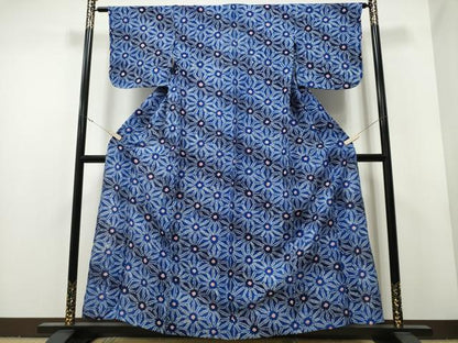 平和屋着物∴夏物 浴衣 有松鳴海絞り 麻の葉文様 綿 逸品 CAAU3599ng