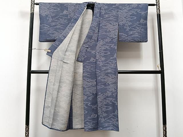平和屋着物▽上質な小紋 単衣 風景文 正絹 逸品 CAAU3782xi