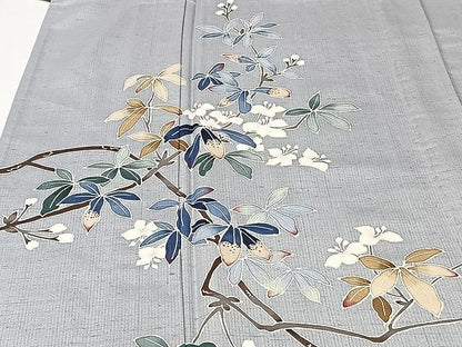 平和屋着物▽訪問着 単衣 紬地 友禅 作家物 枝葉文 正絹 逸品 CAAU3788xi
