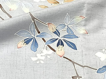 平和屋着物▽訪問着 単衣 紬地 友禅 作家物 枝葉文 正絹 逸品 CAAU3788xi