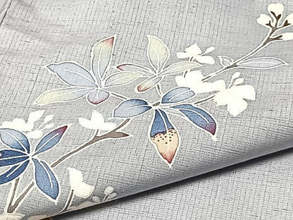 平和屋着物▽訪問着 単衣 紬地 友禅 作家物 枝葉文 正絹 逸品 CAAU3788xi