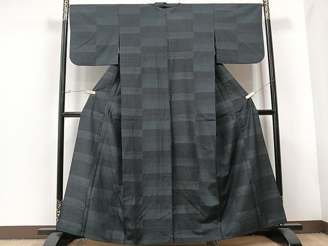 平和屋着物▽本塩沢 単衣 130亀甲 横段文 正絹 逸品 CAAU3789xi