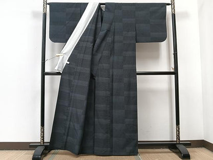 平和屋着物▽本塩沢 単衣 130亀甲 横段文 正絹 逸品 CAAU3789xi