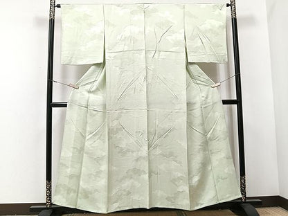 平和屋着物▽上質な色無地　単衣　雲地紋　柳鼠色　正絹　逸品　CAAU3790xi
