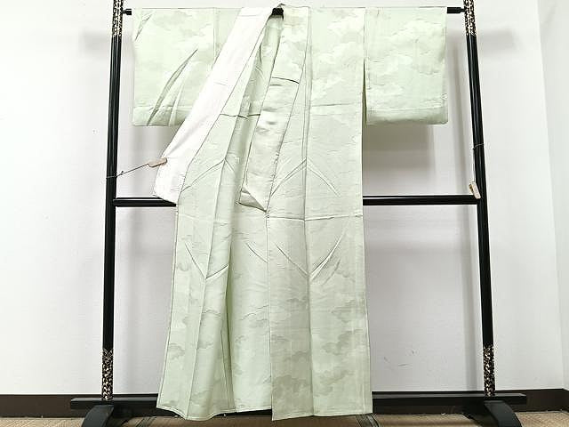 平和屋着物▽上質な色無地　単衣　雲地紋　柳鼠色　正絹　逸品　CAAU3790xi