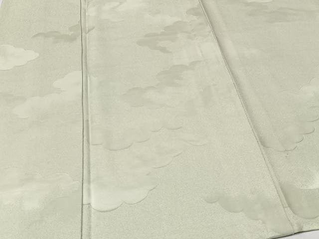 平和屋着物▽上質な色無地　単衣　雲地紋　柳鼠色　正絹　逸品　CAAU3790xi