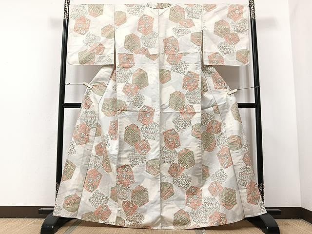 平和屋着物▽上質な紬 単衣 切嵌洋花文 正絹 逸品 CAAU3792xi
