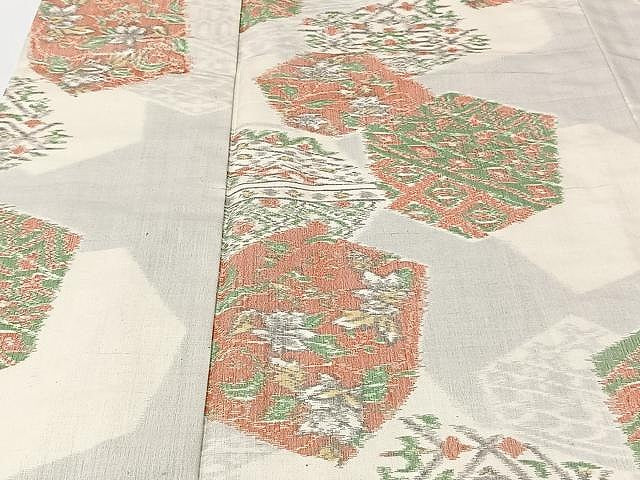 平和屋着物▽上質な紬 単衣 切嵌洋花文 正絹 逸品 CAAU3792xi
