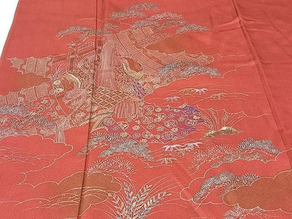 平和屋着物▽訪問着 単衣 女人風景花文 金彩 正絹 逸品 CAAU3793xi