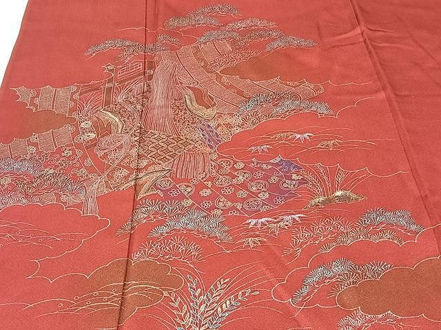 平和屋着物▽訪問着 単衣 女人風景花文 金彩 正絹 逸品 CAAU3793xi