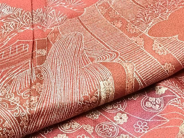 平和屋着物▽訪問着 単衣 女人風景花文 金彩 正絹 逸品 CAAU3793xi