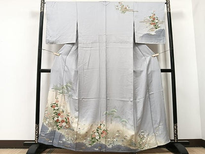 平和屋着物▽訪問着　単衣　風景草花文　暈し染め　金彩　正絹　逸品　CAAU3796xi