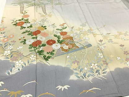 平和屋着物▽訪問着　単衣　風景草花文　暈し染め　金彩　正絹　逸品　CAAU3796xi