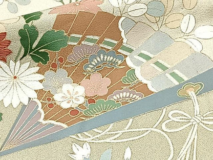 平和屋着物▽訪問着　単衣　風景草花文　暈し染め　金彩　正絹　逸品　CAAU3796xi