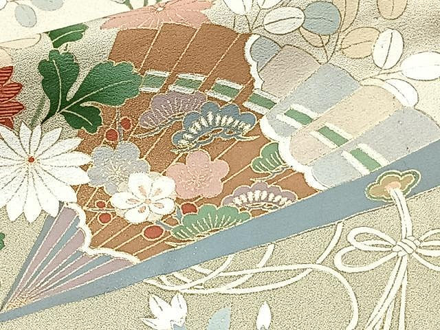 平和屋着物▽訪問着　単衣　風景草花文　暈し染め　金彩　正絹　逸品　CAAU3796xi