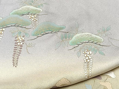 平和屋着物▽訪問着　単衣　風景草花文　暈し染め　金彩　正絹　逸品　CAAU3796xi