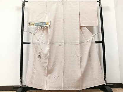 平和屋着物▽伝統工芸士十一代山田直右衛門 塩沢紬 訪問着 単衣 刺繍 草花文 十字絣 証紙付き 正絹 逸品 CAAU3798xi