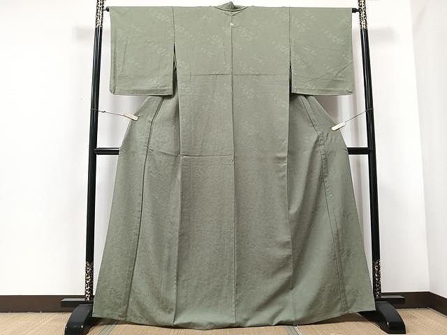 平和屋着物▽上質な色無地 単衣 草花地紋 深川鼠色 正絹 逸品 CAAU3801xi