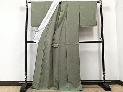 平和屋着物▽上質な色無地 単衣 草花地紋 深川鼠色 正絹 逸品 CAAU3801xi