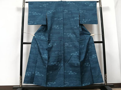 平和屋着物▽上質な紬 単衣 霞花文 正絹 逸品 CAAU3804xi