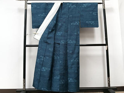 平和屋着物▽上質な紬 単衣 霞花文 正絹 逸品 CAAU3804xi