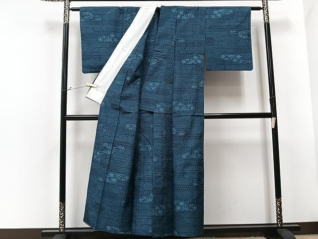 平和屋着物▽上質な紬 単衣 霞花文 正絹 逸品 CAAU3804xi