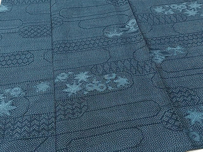 平和屋着物▽上質な紬 単衣 霞花文 正絹 逸品 CAAU3804xi