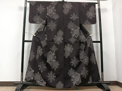 平和屋着物▽上質なお召　単衣　風通織　正倉院花文　正絹　逸品　CAAU3806xi