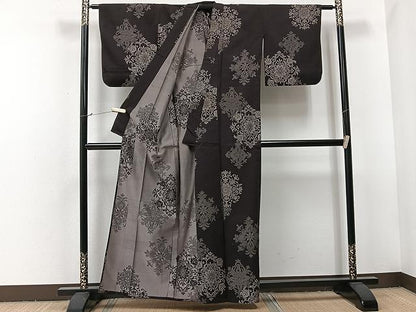 平和屋着物▽上質なお召　単衣　風通織　正倉院花文　正絹　逸品　CAAU3806xi