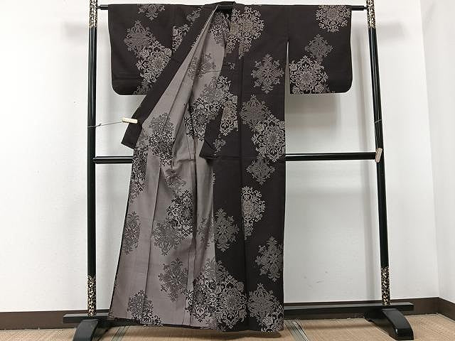 平和屋着物▽上質なお召　単衣　風通織　正倉院花文　正絹　逸品　CAAU3806xi