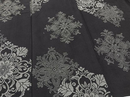 平和屋着物▽上質なお召　単衣　風通織　正倉院花文　正絹　逸品　CAAU3806xi