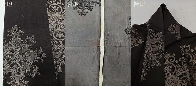 平和屋着物▽上質なお召　単衣　風通織　正倉院花文　正絹　逸品　CAAU3806xi