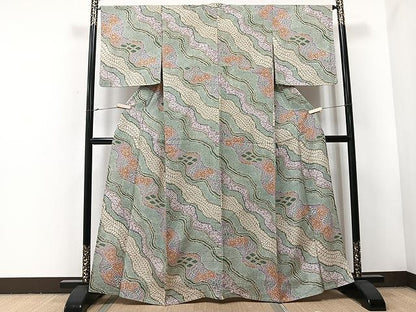 平和屋着物▽上質な小紋 単衣 道長花文 正絹 逸品 CAAU3807xi