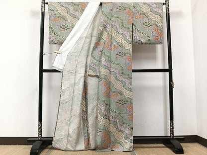 平和屋着物▽上質な小紋 単衣 道長花文 正絹 逸品 CAAU3807xi