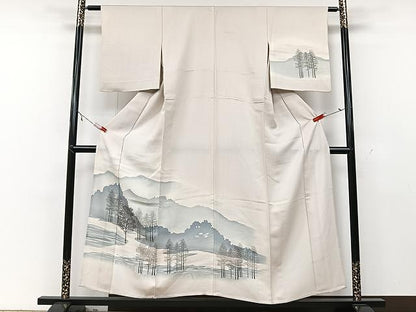 平和屋着物▽訪問着 単衣 風景樹林文 正絹 逸品 CAAU3811xi